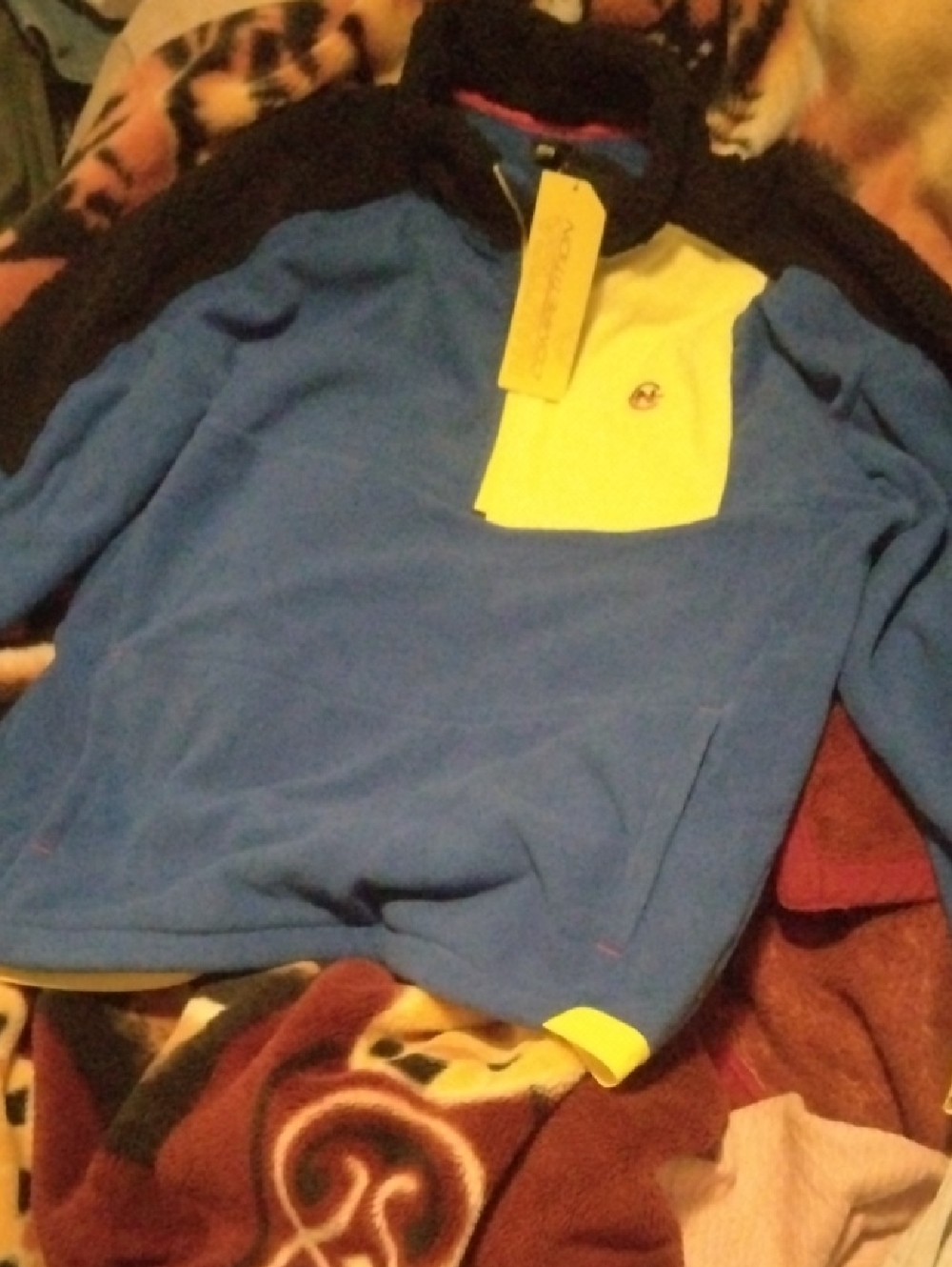 Nautica Mens Blue Fleece Zip-Up Sweater with Yellow Chest Pocket XL.New.w/ Tag